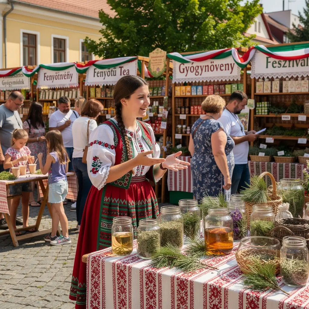 Fenyőtűből készült tea gőzölgő csészében, természetes környezetben.