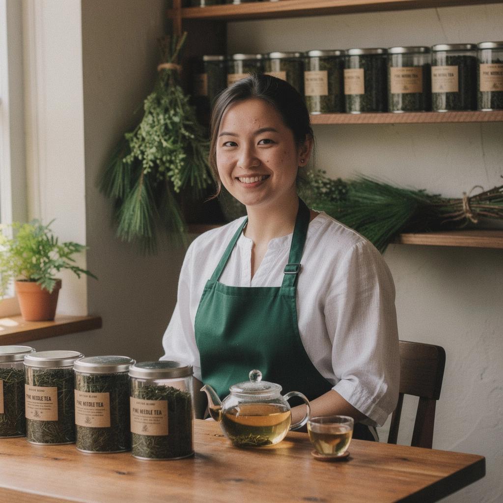 Zöld fenyőerdő, ahol a fenyőtűk gyűjtése történik.