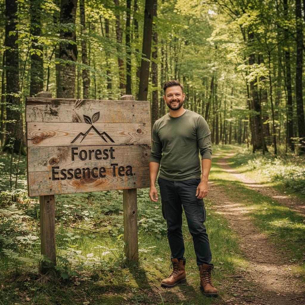 Fenyőfák alatt pihenő ember, fenyőtű teát kortyolva.